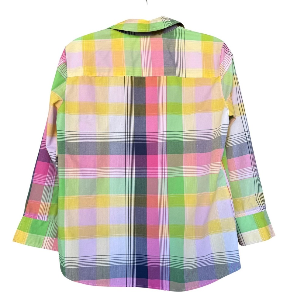 Foxcroft Shirt Womens Size 6 Multicolor Plaid Wrinkle Free Button Front Top - Picture 2 of 8